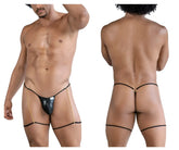 Black leather thong with gold chain detailing from CandyMan 99827 chain-garter thongs in black color