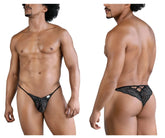 Black lace thong candyMan 99829 with textured patterned design and adjustable straps in black color