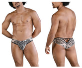 Back view of candyman 99830 nude-black lace briefs with decorative back tie design for men