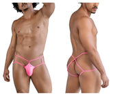 Bright pink sheer mesh thong cage jockstrap with crisscross back straps and central front panel by CandyMan
