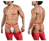 Candyman 99833 murse thong in red and white lace with a central cross design for men