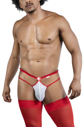 CandyMan 99833 red and white nurse-themed thong with lace trim designed for a playful murse costume look