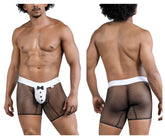 Black CandyMan 99834 tuxedo trunks mesh briefs with white waistband and front button detail resembling a tuxedo