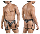 Black leather-like harness underwear with attached silver handcuffs from Candyman 99835 police outfit in black