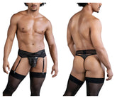Black lace thong with matching garter belt and sheer stockings from CandyMan 99837 lace-garter outfit black