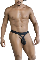 Black Calvin Klein men’s thong CandyMan 99847 with a mesh pouch and crisscross front design in black color