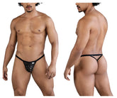 Black candy man 99856 polka mesh thong with subtle pattern and thin supportive straps shown from the back side
