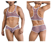 Striped mesh tank top and briefs set in red white and navy blue candyMan 99859 two piece outfit color stripes
