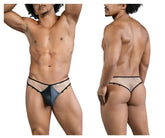 Black mesh thong candyMan 99860 with sleek form-fitting design and subtle shimmering accents in nude-black color