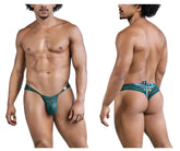 Teal green lace thong candy man 99861 with tied-back design and subtle pattern shown from the back side