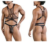 Black mesh CandyMan 99862 fishnet harness-style bodysuit with adjustable straps and central cutout