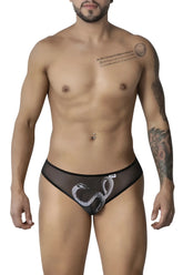 Black sheer mesh briefs with white embroidered snake design from Candyman 99871 Egyptian Briefs in black-white color