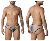 Candyman 99871 Egyptian briefs in nude-black mesh with black and gray snake front and alien back design shown from back