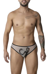 CandyMan 99871 Egyptian briefs in nude-black sheer fabric with black snake design and contrasting black trim