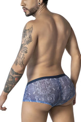 Blue lace-patterned mens briefs with dark blue waistband from Candyman 99873 water prints trunks in blue-white color