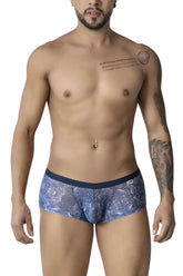 Blue patterned lace briefs with dark blue waistband from Candyman 99873 water prints trunks in blue and white color
