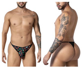 Black thong with red and green chili pepper print from Candyman 99875 featuring a bold spicy pattern