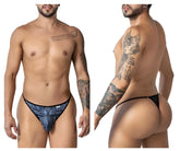 CandyMan 99875 Egyptian thong in black and blue patterned fabric with sleek modern design for men