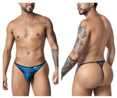 Blue patterned CandyMan 99875 Seawater thong with black trim featuring multicolor print for swimwear use