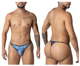 Blue patterned thong with navy trim from candyman 99875 water prints collection in blue and white colors