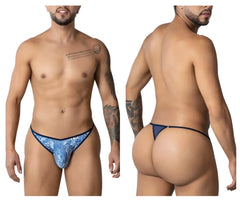 Blue patterned thong with navy trim from candyman 99875 water prints collection in blue and white colors