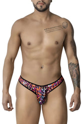Vibrant CandyMan 99876 leopard briefs with bold orange purple and pink hues accented by black trim