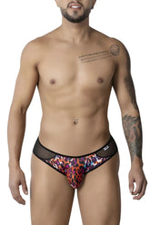 Vibrant leopard-print briefs by candyman with black mesh side panels and a sleek modern design in animal print color