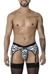 Black and white zebra print men’s garter belt with lace trim from candyman 99881 zebra thongs collection