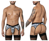 CandyMan 99881 zebra thongs with black and white zebra print suspenders and lace trim for stylish wear