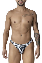 Candyman 99882 zebra thongs men’s briefs with black and white zebra print showcasing front side design