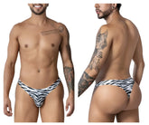 Men’s candyMan 99882 zebra thongs in black and white zebra print featuring a comfortable brief design