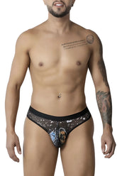 Black lace briefs with celestial moon stars and illustrated face design candyMan 99885 sun moon thongs black white