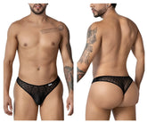 CandyMan 99894 black sheer mesh briefs with subtle geometric pattern and solid black waistband front view