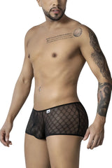 Black sheer mesh briefs candyMan 99896 with diamond-patterned geometric design in black color