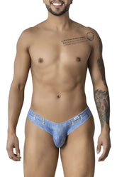 Light blue denim cowboy briefs with belt loop and button design candyMan 99897 for casual wear