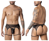 CandyMan 99898 black lace thong with adjustable straps and geometric mesh design for a comfortable fit