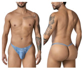 Blue denim candyMan 99899 cowboy thong with small front pocket and belt loops in denim blue material