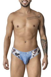 Blue denim patterned briefs with cow print waistband candyMan 99900 cowboy briefs color animal print front view