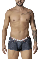 Denim-patterned CandyMan 99904 cowboy trunks with white and brown camouflage waistband in black color