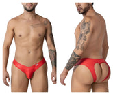 Back view of candyman 99908 heart briefs red men’s glossy finish briefs with distinctive cutout design