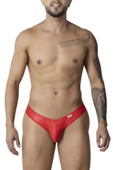 CandyMan 99908 heart briefs are red shiny form-fitting briefs with a small white logo on the left hip
