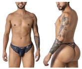 CandyMan 99910 lace thong in navy blue features intricate floral lace and a supportive contoured design