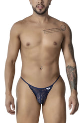 Navy blue lace thong candyMan 99914 with subtle pattern and small white brand tag on the side
