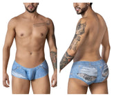 Blue denim candyMan 99921 cowboy trunks featuring distressed ripped details in classic jeans design