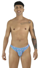 CandyMan 99923 briefs swim trunks with blue and pink geometric pattern for stylish beachwear