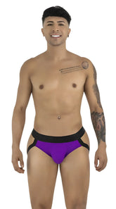 Purple and black CandyMan 99925 jockstrap briefs with supportive contoured design in orchid color