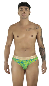 CandyMan 99926 briefs green and blue patterned men’s underwear with beige waistband featuring candy brand name
