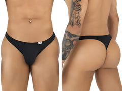 Black CandyMan 99930 thong with a small white brand tag on the waistband showing the back side