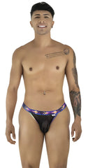 CandyMan 99935 briefs in black purple mesh with a vibrant cosmic patterned waistband for stylish comfort