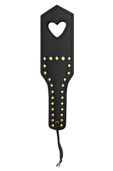 CandyMan 99966 spanker black leather paddle with gold studs and heart-shaped cutout at the top